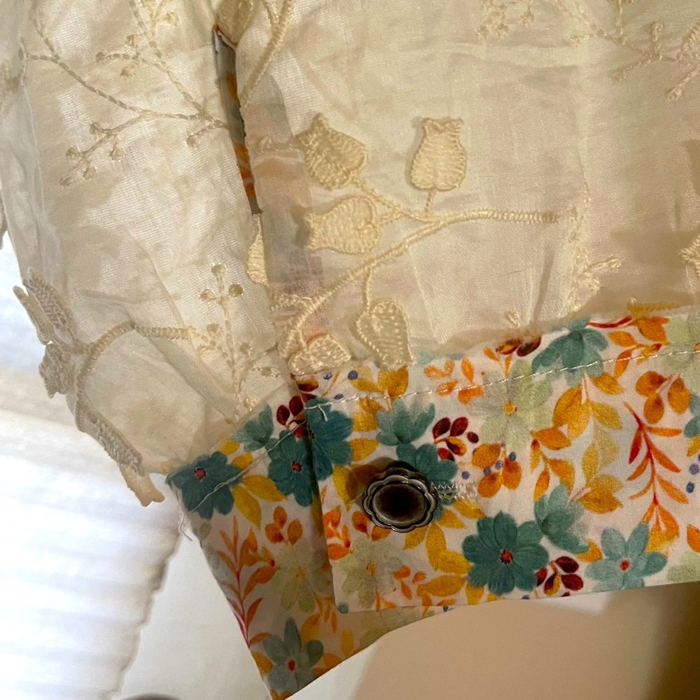 Pol Sheer Lace/Patchwork Button Down Oversized Bl… - image 7